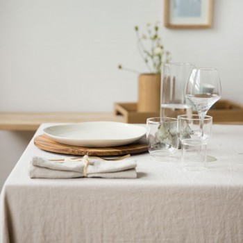 NATURAL LINEN TABLECLOTH FRAME BORDER AND 6 NAPKINS 